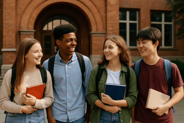 estudiantes de idiomas en el extanjero en el patio