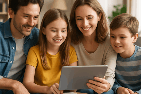 familia aprendiendo idiomas con la tablet