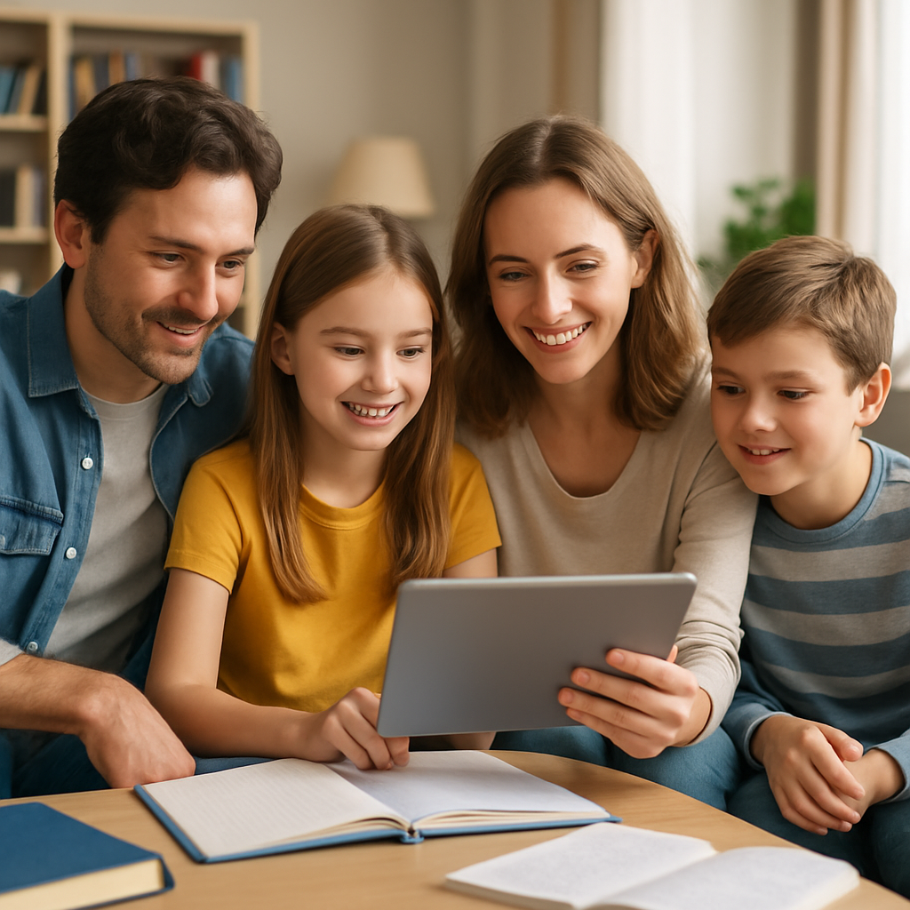 familia aprendiendo idiomas con la tablet