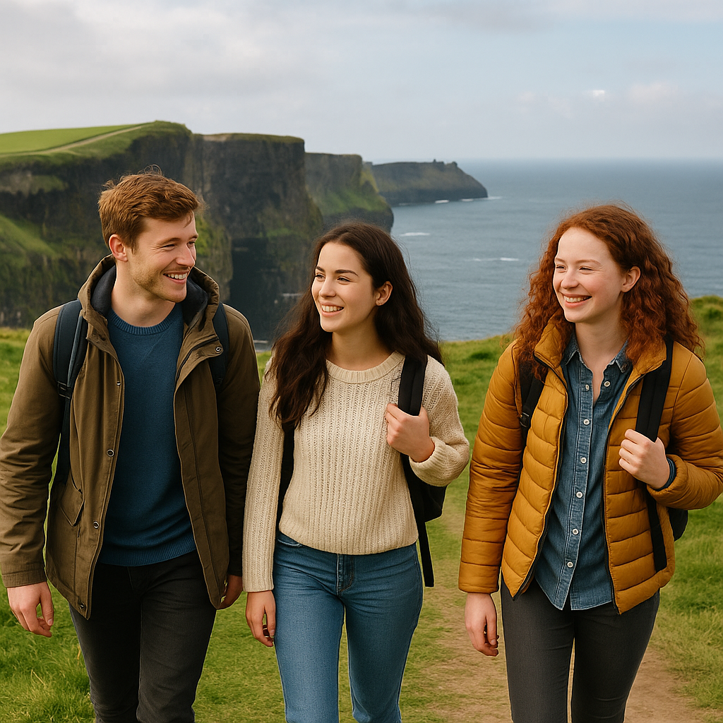Aprender ingles en Irlanda estudiantes y acantilados